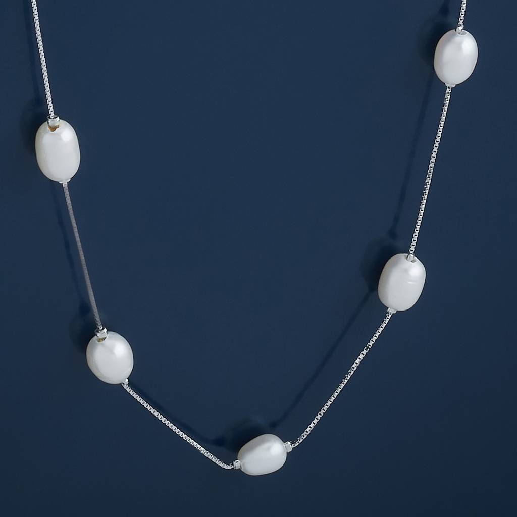 Kushal'S Fashion Jewellery Pearl Rhodium Plated Office Wear Silver Necklace-183194 : 437466