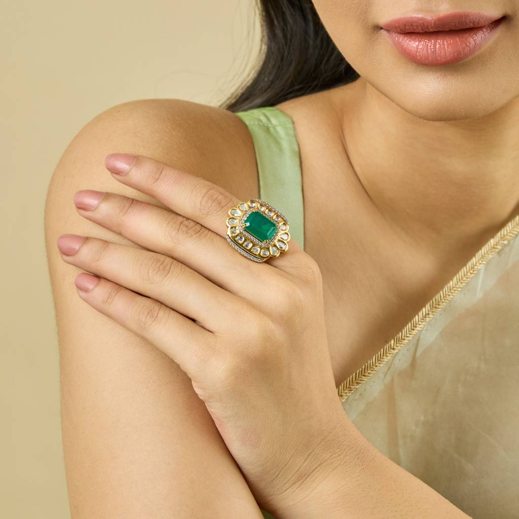 Plated Ethnic Kundan Finger Ring-435312 : 435312