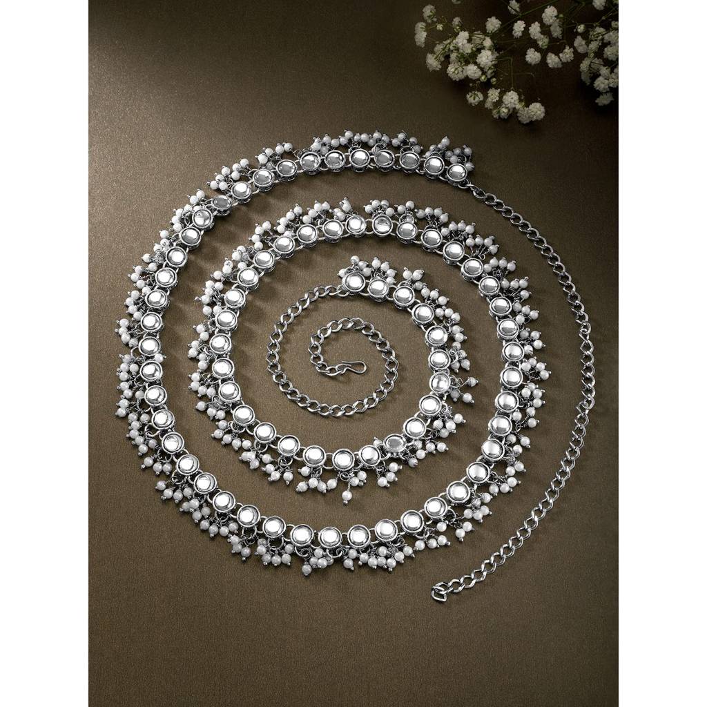 Traditional Jewellery Plated White Kundan Baby Pearl Waist Belt Kamar Bandh Belly Chain Gift For Women Girls-Pf : PF25BCH002RW
