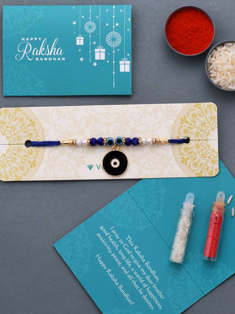 Blue Stone Decked Evil Eye Design Rakhi : 8905124461824