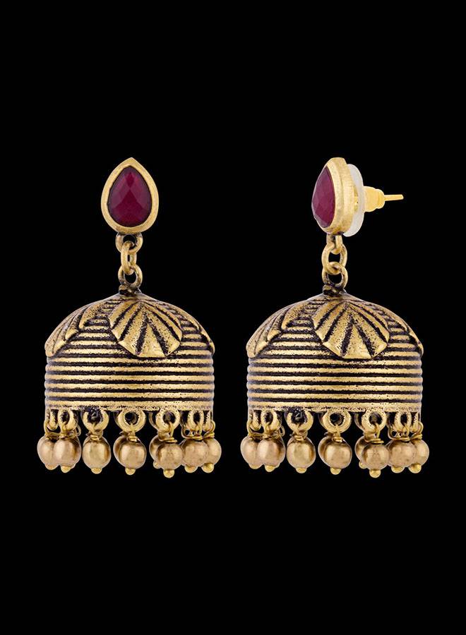 Bharatnatyam Drape Textured Jhumka Earrings : 8907617839547