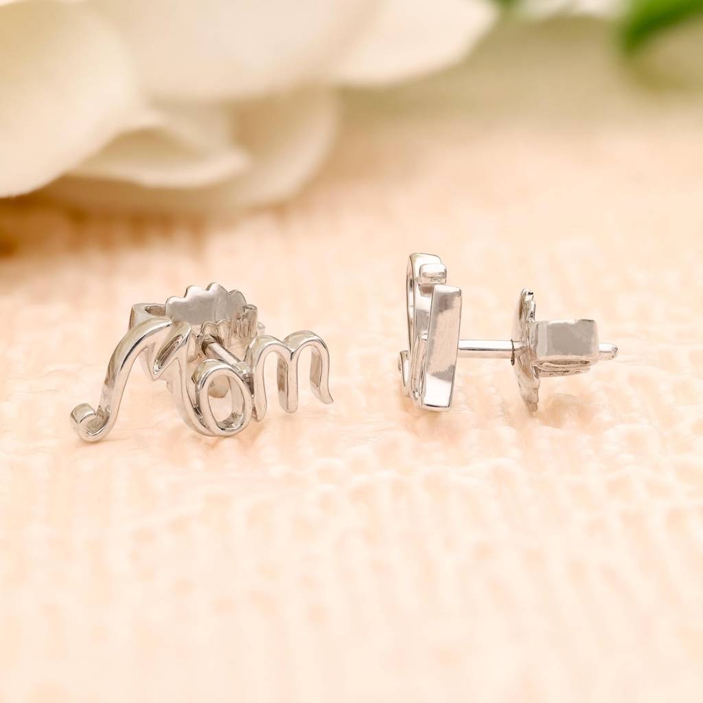 Mom-Dad Script Minimalist Sterling Silver Stud Earrings For Women : SE_000528