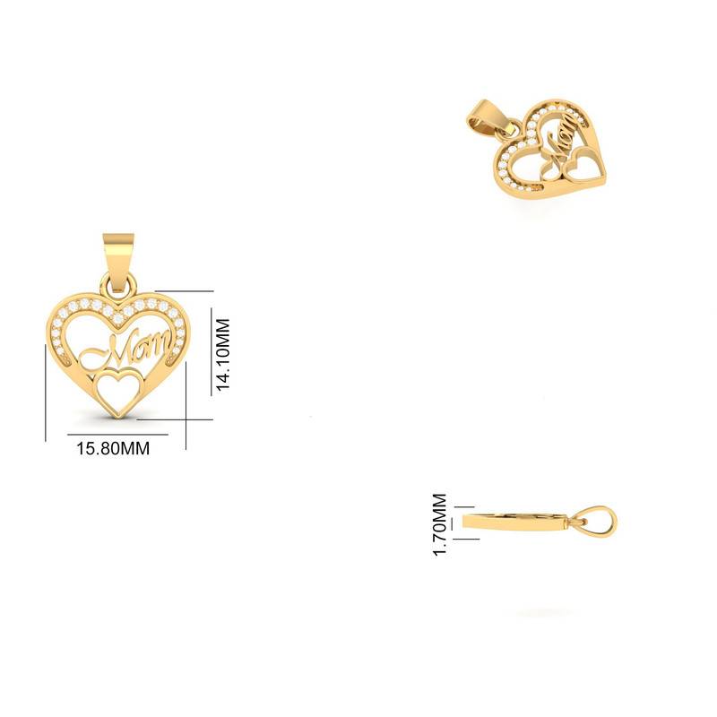 "Mom" Heart Moissanite Necklace : TGDP-297-Y