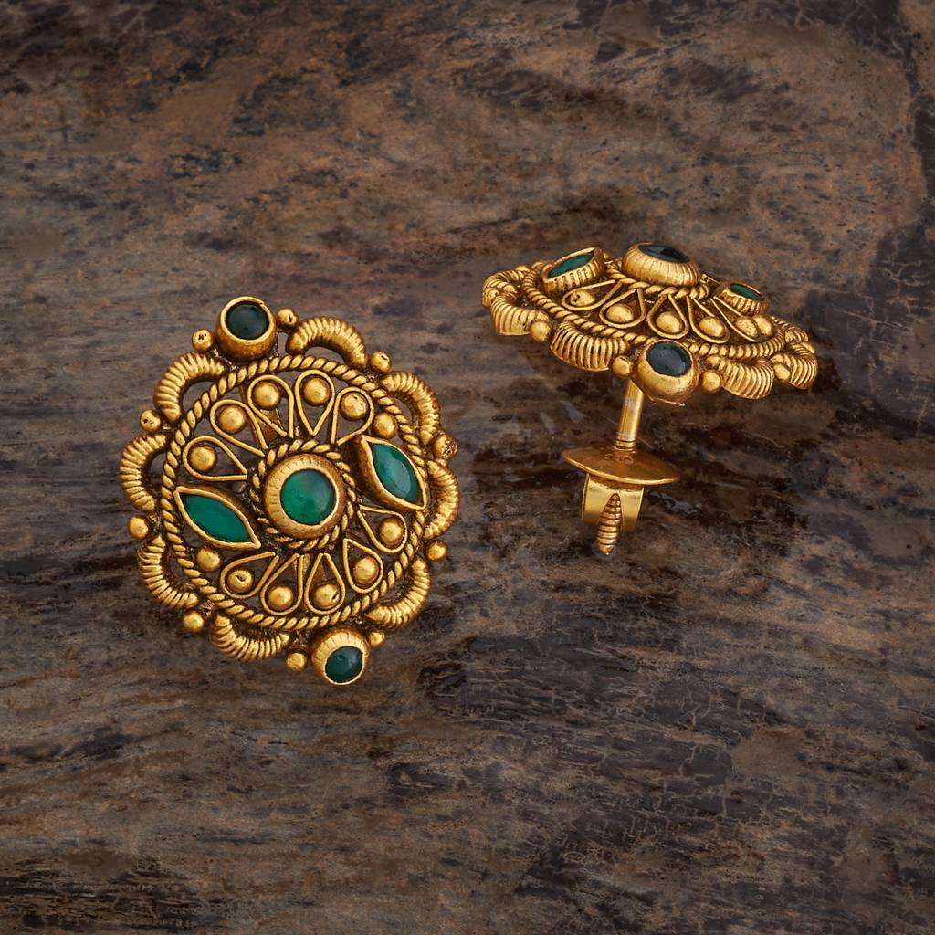 Kushal'S Fashion Jewellery Oxidised Gold-Plated Ethnic 92.5 Pure Silver Temple Studs-177452 : 425386