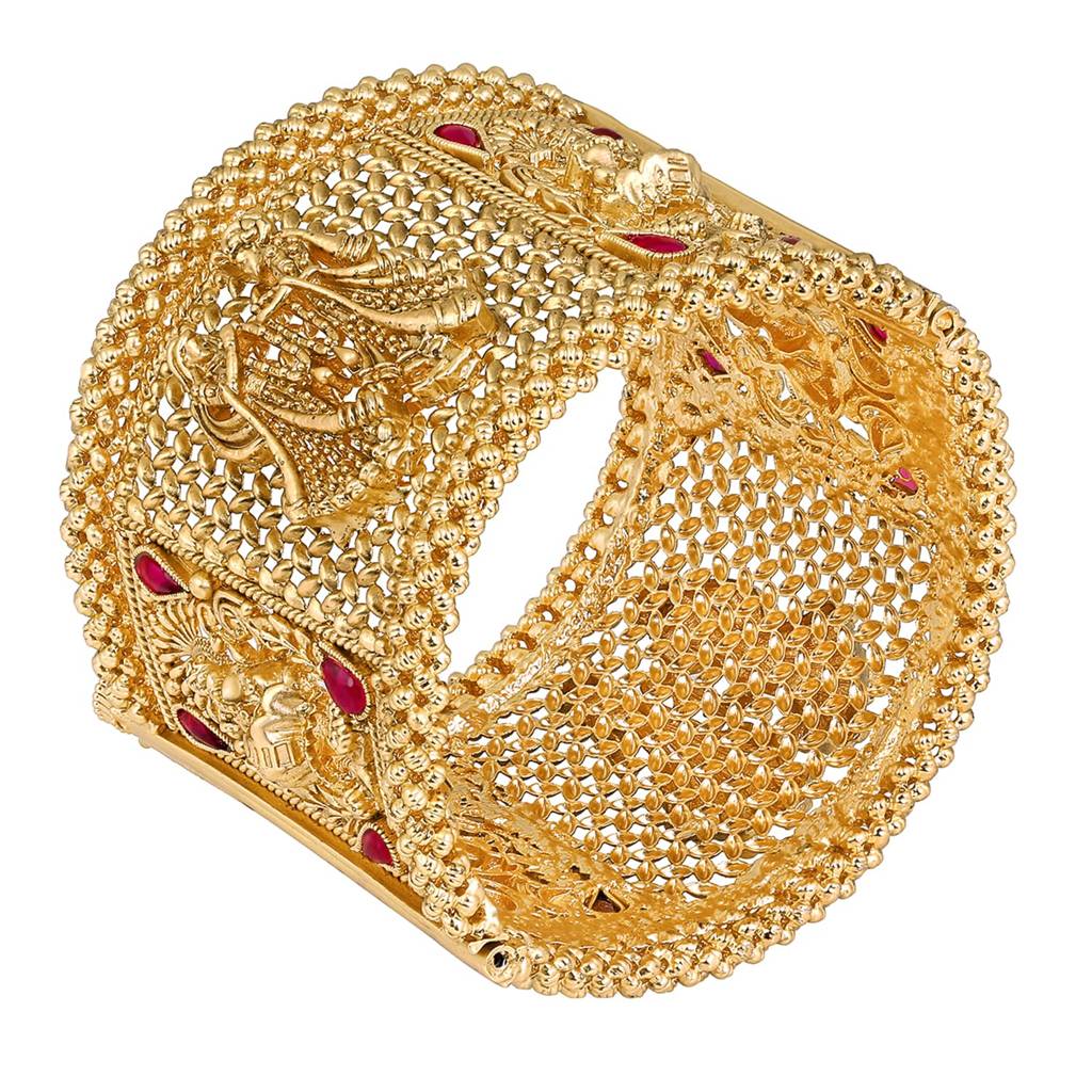 Gold Plated Single Piece Openable Traditional Bangle Jewellery For Women Goddess Bride Groom Motif : PF74B139-S1-4