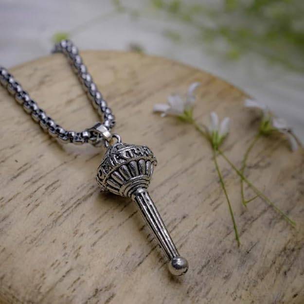 Gehena By Estele Powerful Gada (Mace) Pendant Necklace For Men & Women: Oxidized Silver Plated Spiritual : OSAK047-IROXPENDANT