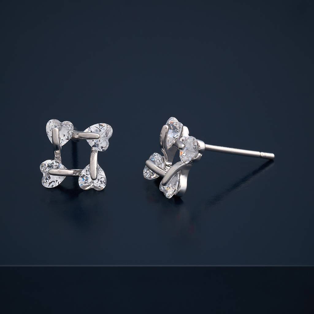 Kushal'S Fashion Jewellery White Rhodium-Plated Party Zircon 92.5 Sterling Silver Stud Earrings-183076 : 437115