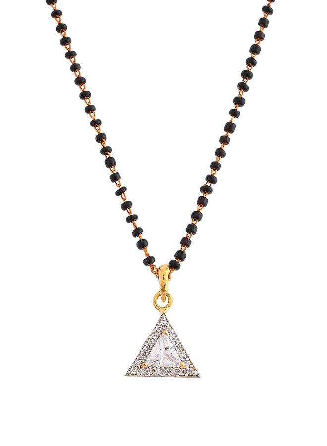 Sparkling Essential White Cz Studded Triangular Gold Plated Mangalsutra Set : 8905124495140