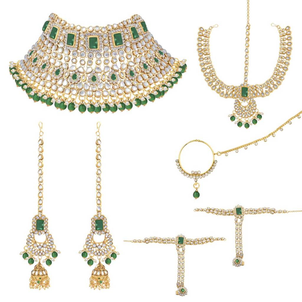 Green Color Jodha Akbar Choker Necklace Bridal Ethnic Indian Jewellery Set Gift For Women : PF36BRC02G