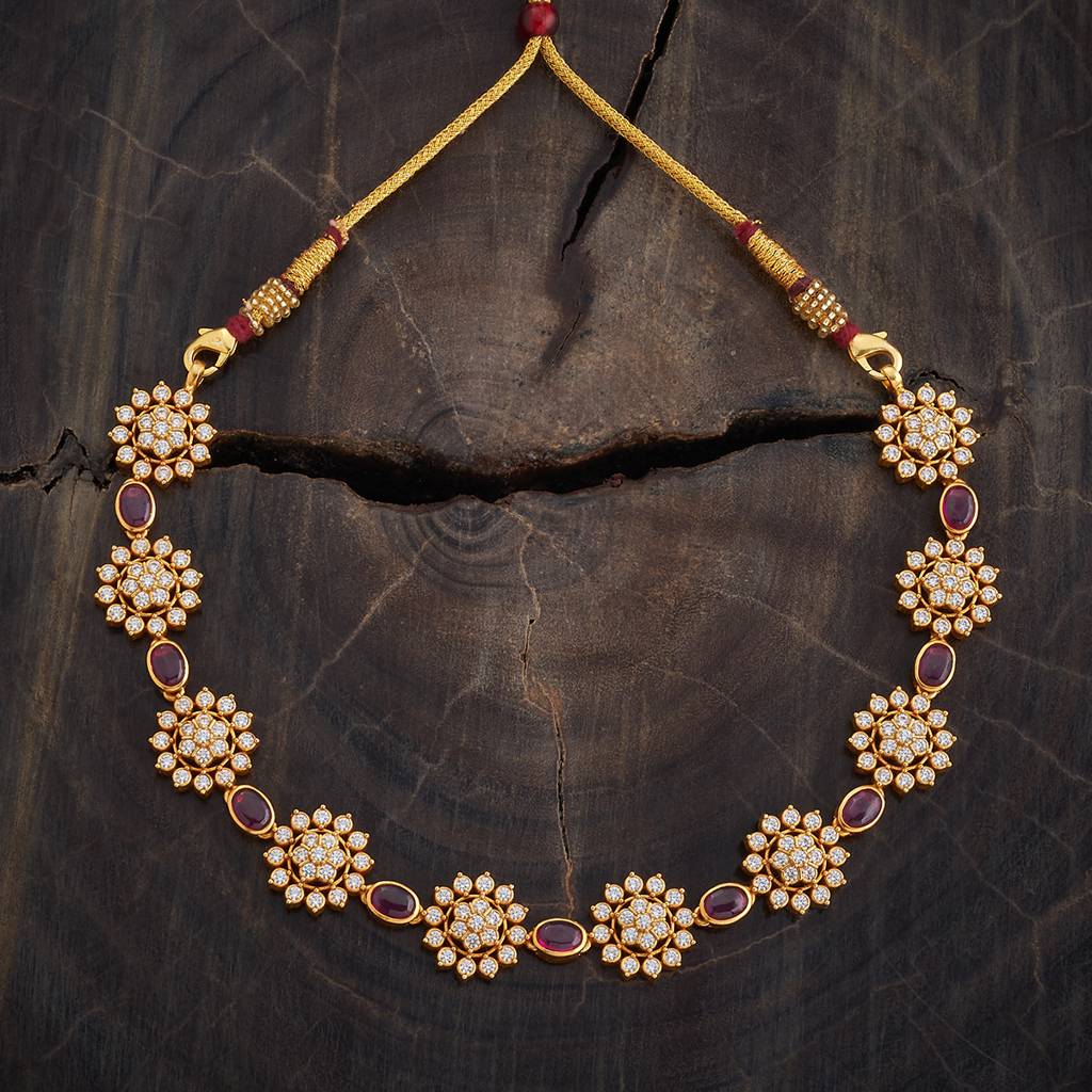 Kushal'S Fashion Jewellery Ruby Gold-Plated Ethnic 92.5 Pure Silver Temple Necklace-177314 : 425234