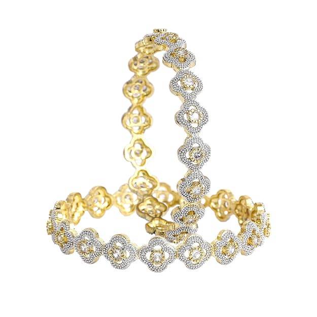 Gehena By Estele Fashion Jewelry Bangles For Women: Gold & Rhodium Plated Attractive White Crystal Stu : OSAK001-2TNWE26BANGLE