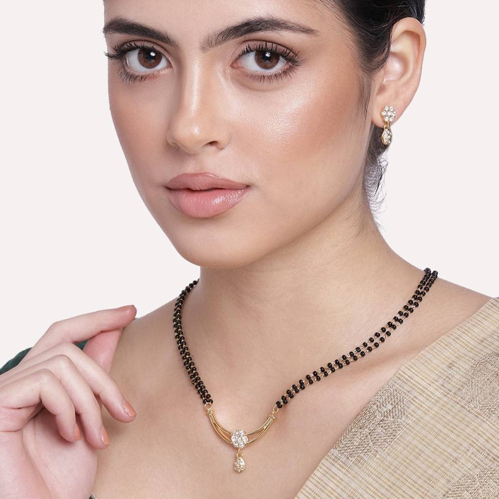 Estele Gold Plated Flower Designer Double Line Mangalsutra Necklace Set For Women : EMS14080075NKER