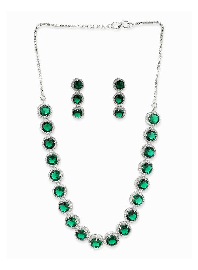 Sparkling Elegance Emerald Hued Cz Jewellery Set : 8905124435542