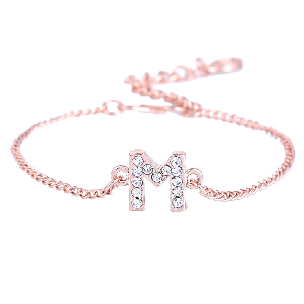 Estele Rosegold Plated Captivating Medium 'M' Letter Bracelet With Crystals For Women : 102178-RG-MBR