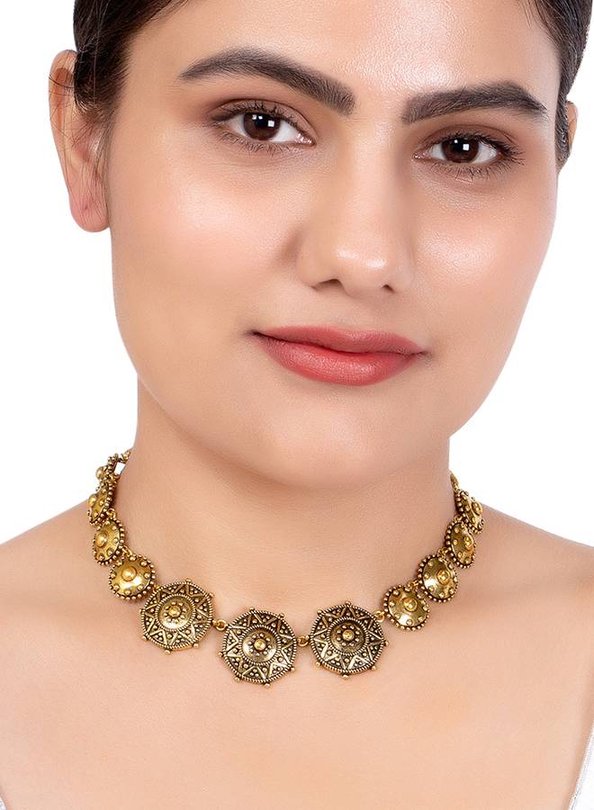 Rava Ball Brass Oxidized Statement Necklace : 8905124135909
