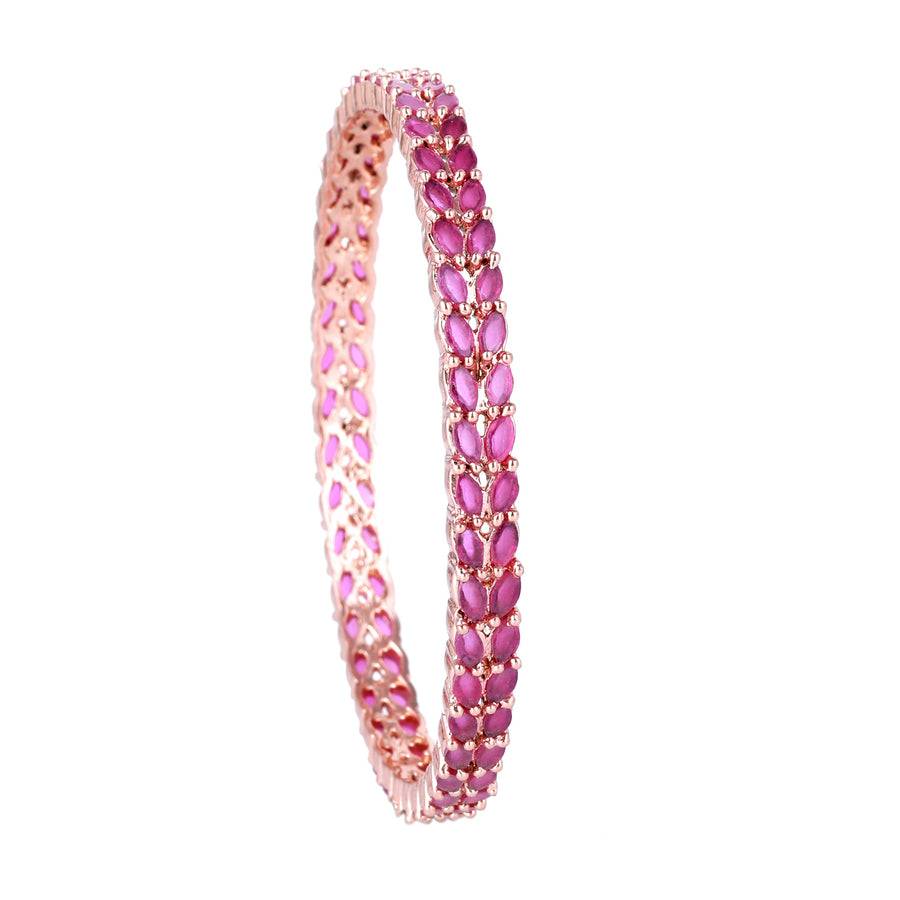 Estele Rose Gold Plated Cz Leaf Designer Bangles With Ruby Stones For Women : AD-005-RG-RBBANGLE