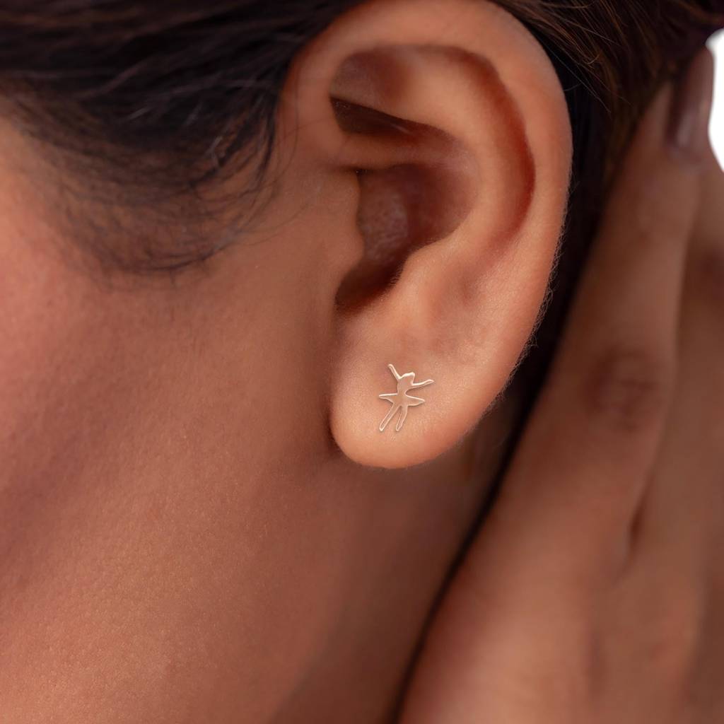 925 Silver Ballerina Stud Earrings | Rose Gold Finish Dance Jewelry Gift For Her : SE_000681