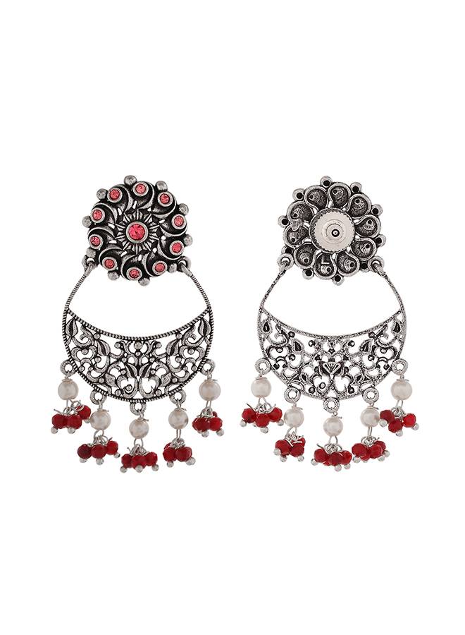 Abharan Round Cut Pink Stones And Pearls Drop Earrings-Vmjai44932 : 8905124493412