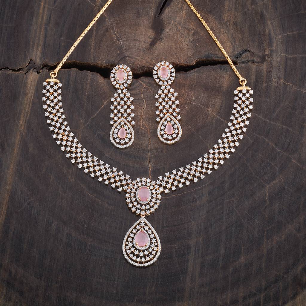 Kushal'S Fashion Jewellery Rhodium-Plated Cubic Zirconia Studded Jewellery Set-177999 : 426482