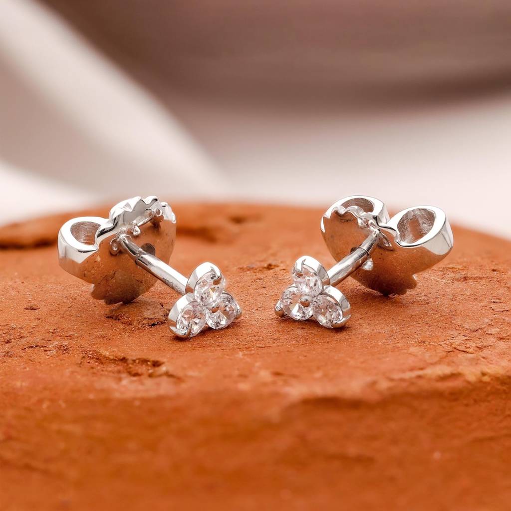 925 Silver Three Stone Cluster Stud Earrings Â Dainty Sparkly Floral Jewelry : SE_000629