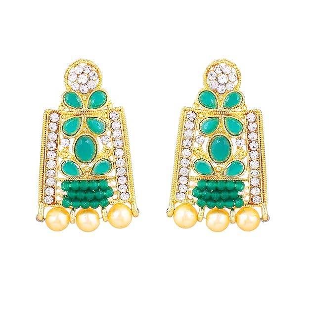 Estele Gold Plated Alluring Gehena Necklace Set & Maang Tikka With Green Stones For Women : PJ-042-IGGNNKERTK