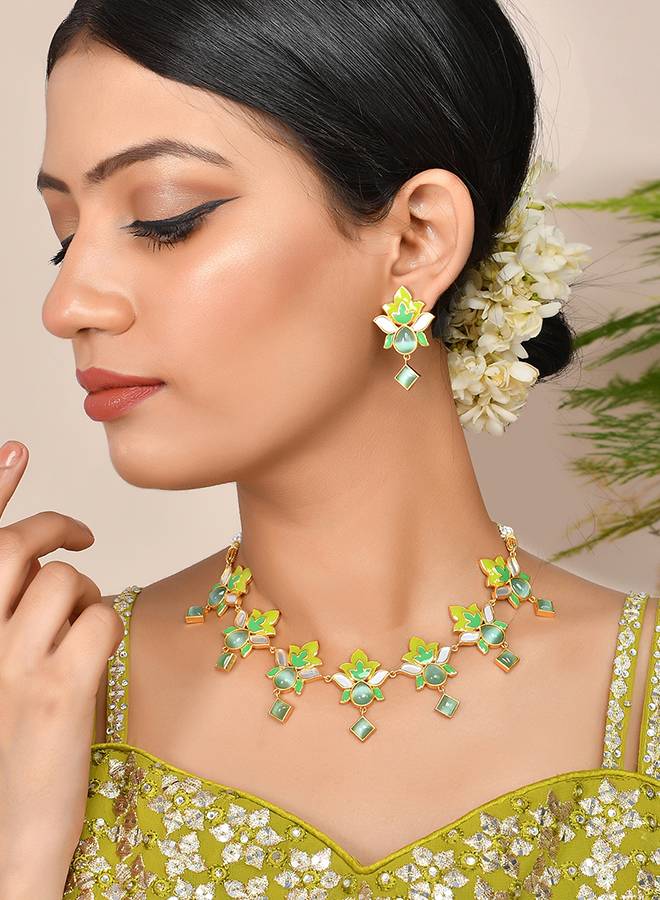 Forever More Green Lotus Necklace Set : 8905124498523