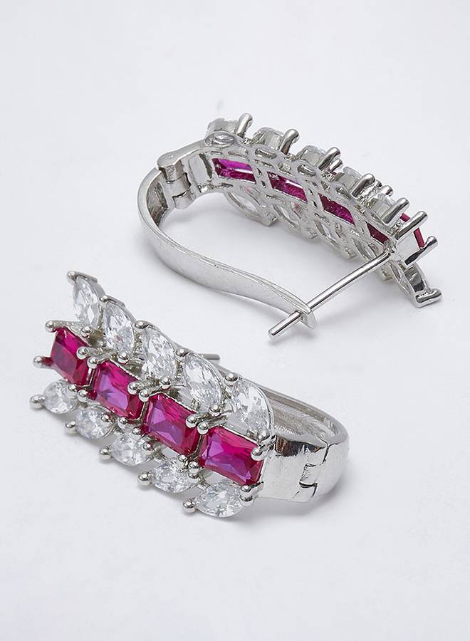 Cz Elegance Pink And White Cz Gems Necklace Set : 8905124459258