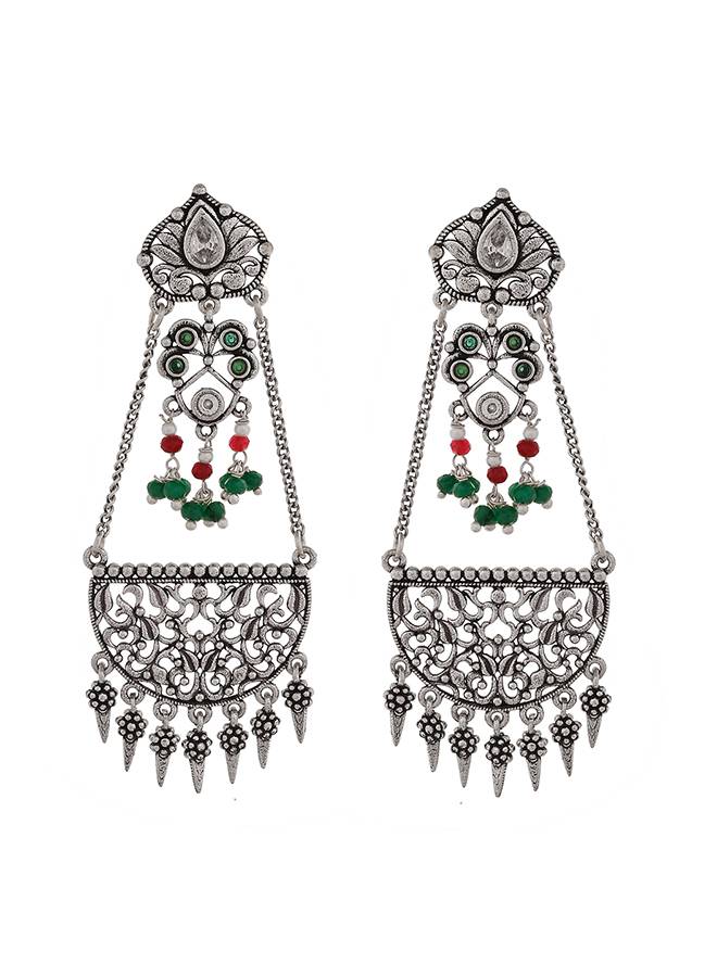 Abharan Oxidised Silver Plated Lightly Embellished Earrings : 8905124493276