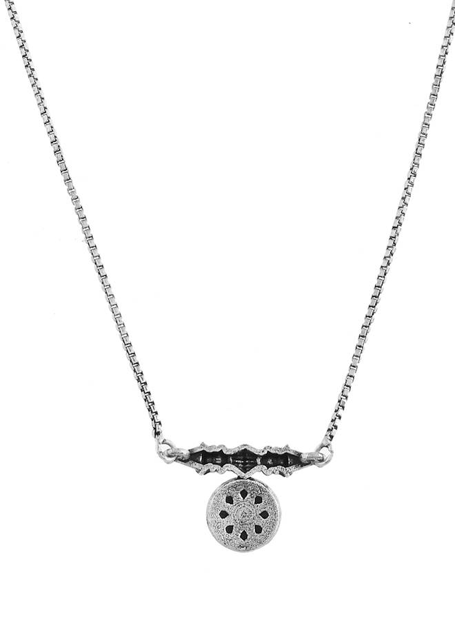 Bodhi Floral Motif Oxidised Silver Casual Necklace : 8905124505603