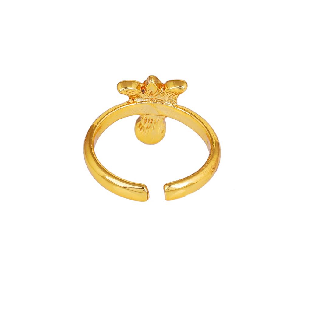 Estele Gold Plated Pink Enamel Lotus Designer Stylish Adjustable Finger Ring With Pearl For Girl'S & Women : AD-140-IGRING
