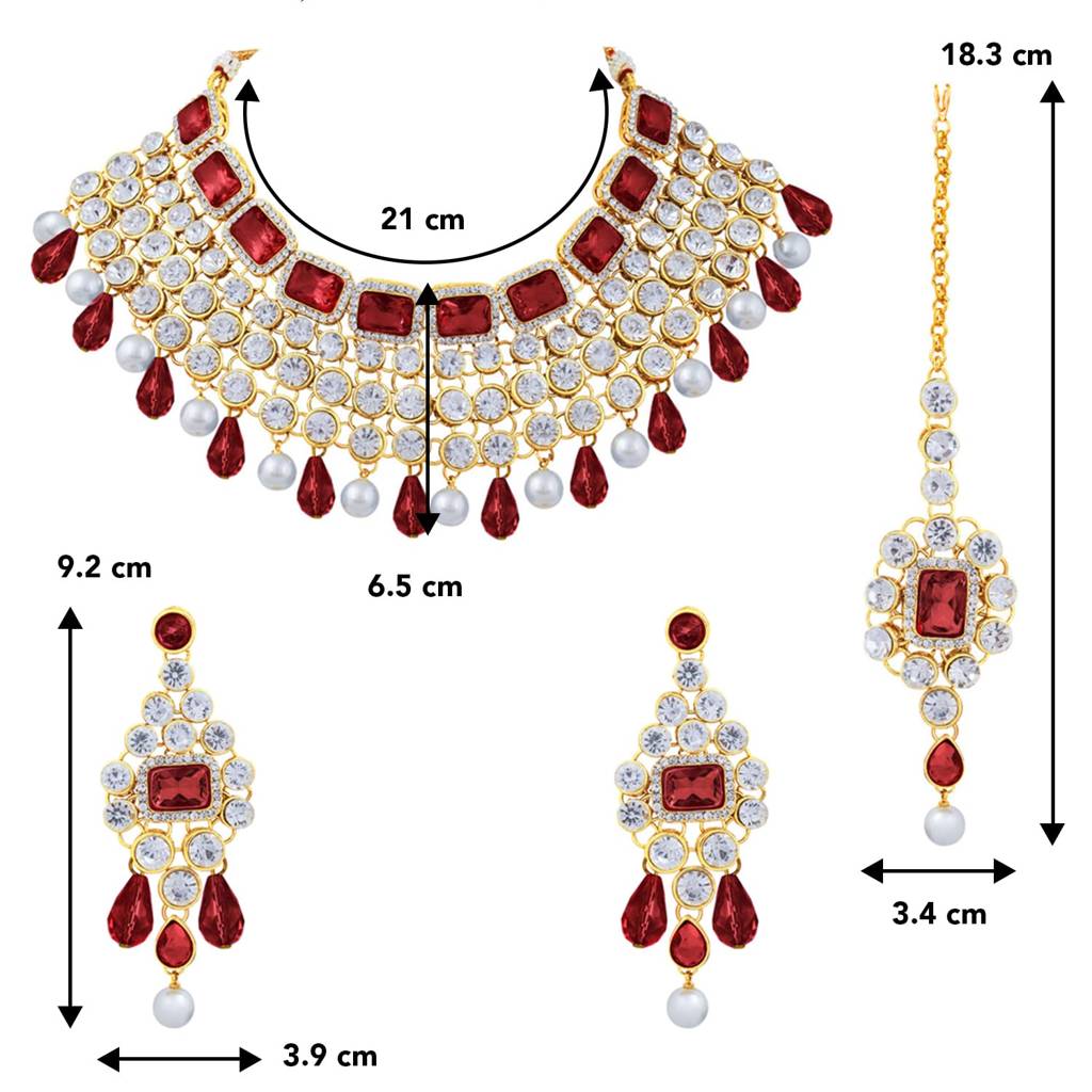 Crystal Choker Necklace With Maang Tikka Earrings Indian Traditional Bridal Wedding Jewellery Set For Women Girls- : PF25N708M