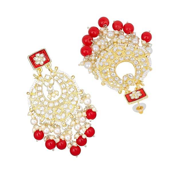Estele Gold Plated Ravishing Designer Gehena Drop Earrings With Ruby Beads For Girls/Women : PJ-016-IGRBER