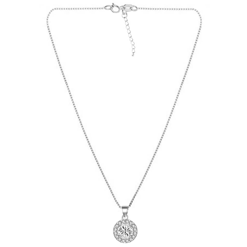 Silver Plated American Diamond Studded Brass Alloy Pendant Chain Necklace & Stud Earrings Set Fashion Stylish Jewell : PX8PS19