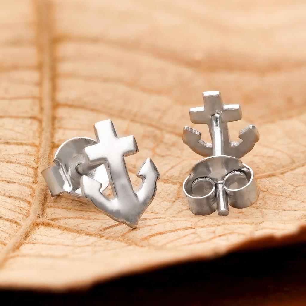 925 Silver Anchor Stud Earrings | Nautical Ocean Jewelry Gift : SE_000866