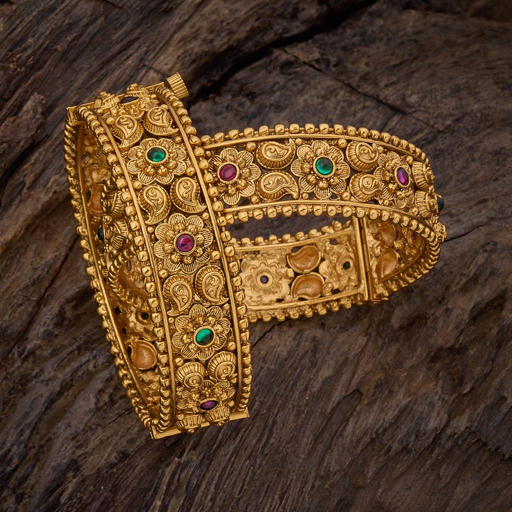 Kushal'S Fashion Jewellery Ruby-Green Gold-Plated Ethnic Copper Antique Bangle-167862 : 412225