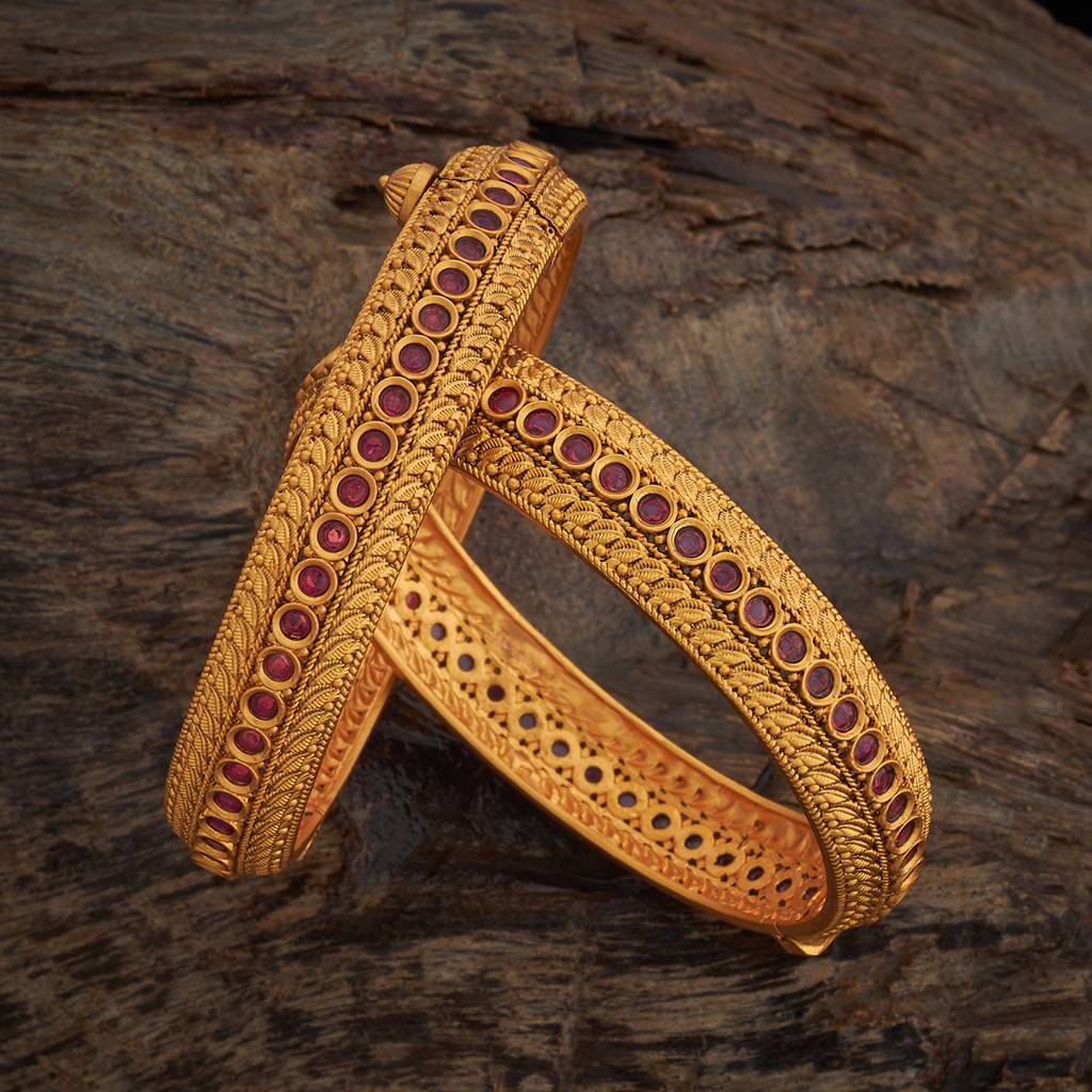 Kushal'S Fashion Jewellery Ruby Gold-Plated Ethnic Antique Bangle-181916 : 434556
