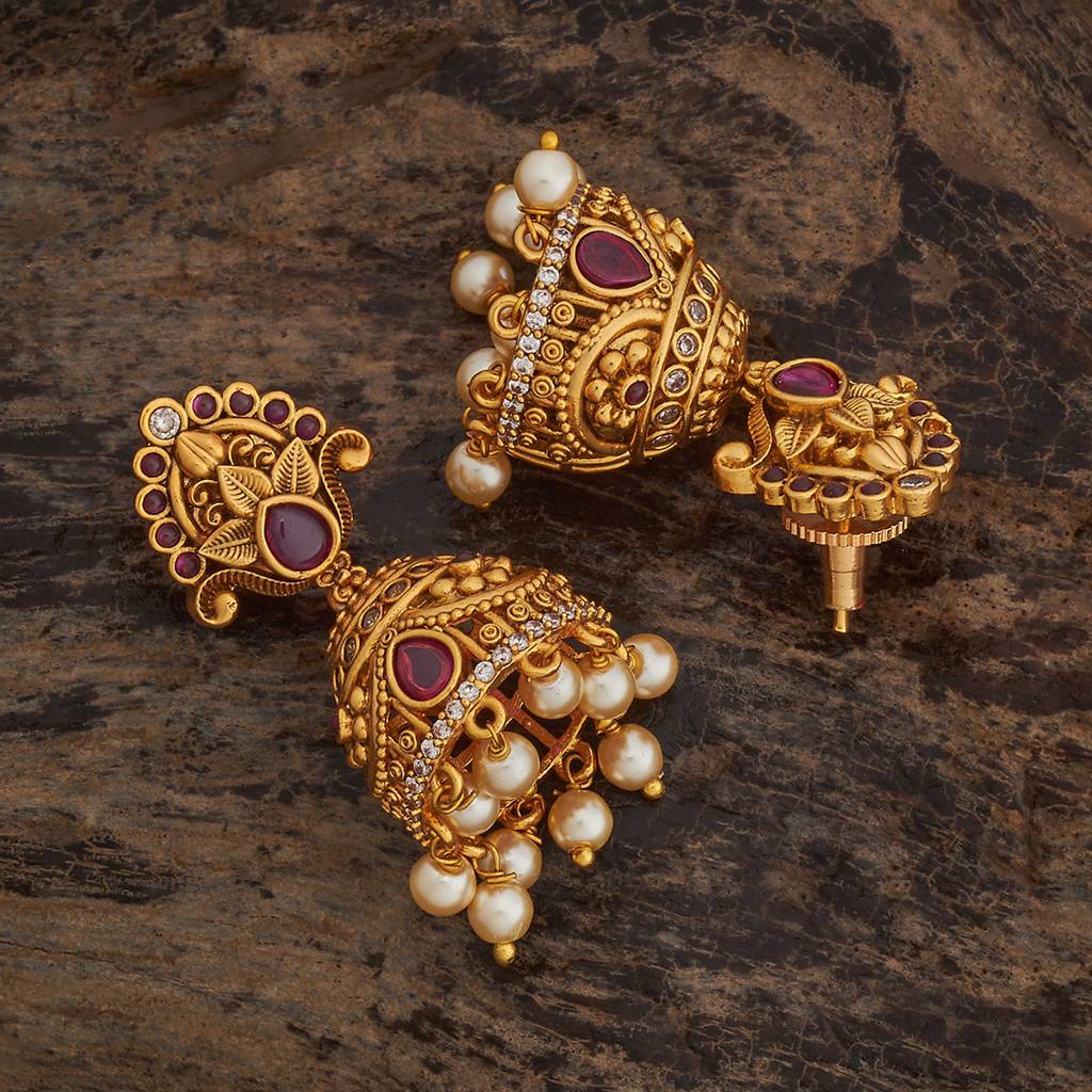 Ruby Gold-Plated Ethnic Antique Jhumkas-436326 : 436326