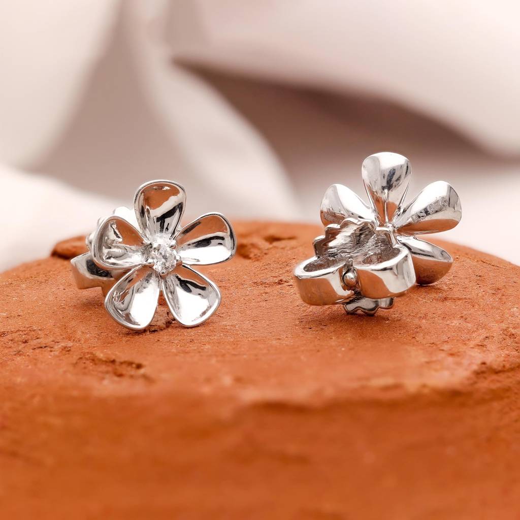 925 Silver Nature Flower Stud Earrings Â Dainty Floral Petal Jewelry Gift : SE_000624