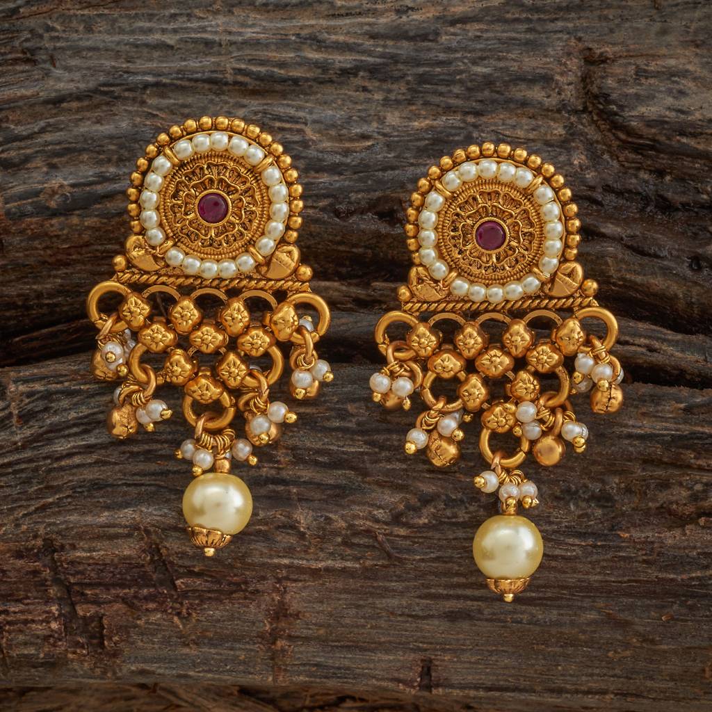 Kushal'S Fashion Jewellery Ruby Gold-Plated Ethnic Antique Earring Drop Earrings-185393 : 442372