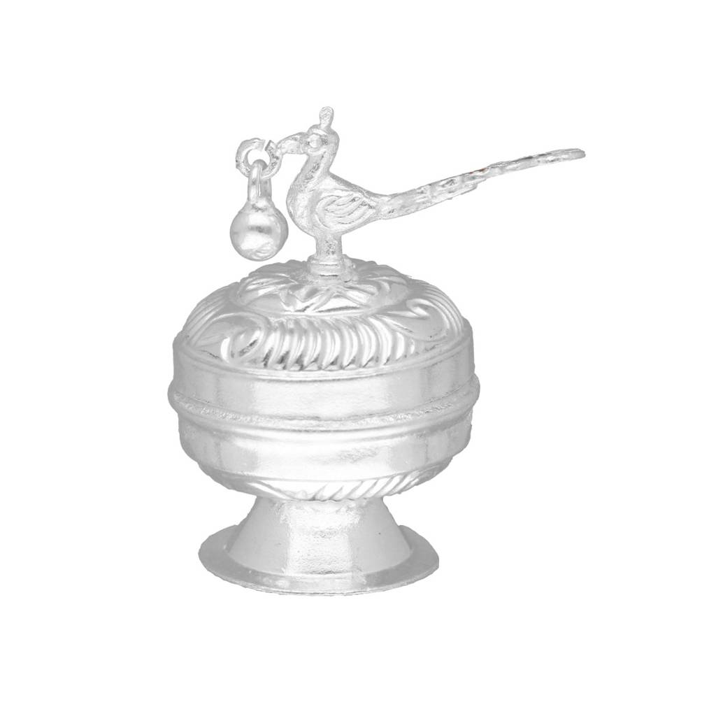 80% Purity-9 Grams Silver Vintage Peacock Kumkum Box : JPAUG-25-108