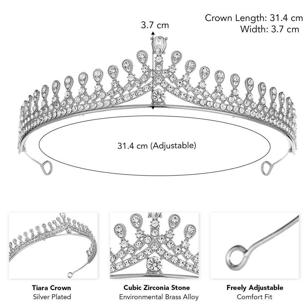Cubic Zirconia Studded Princess Tiara Crown For Girls Women Birthday Gift Hair Accessories-Px9Cw06 : PX9CW06S