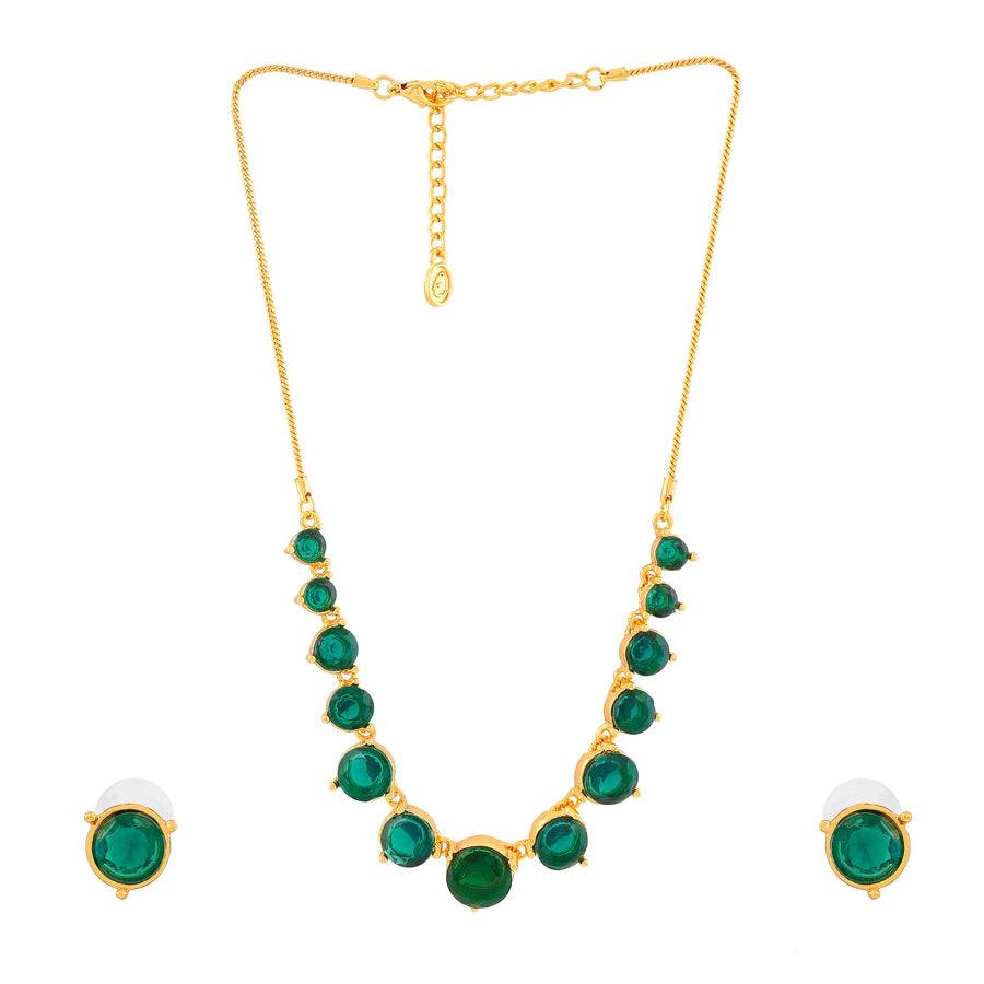 Estele Gold Plated Sparkling Necklace Set With Green Austrian Crystals For Women : 9053NKER
