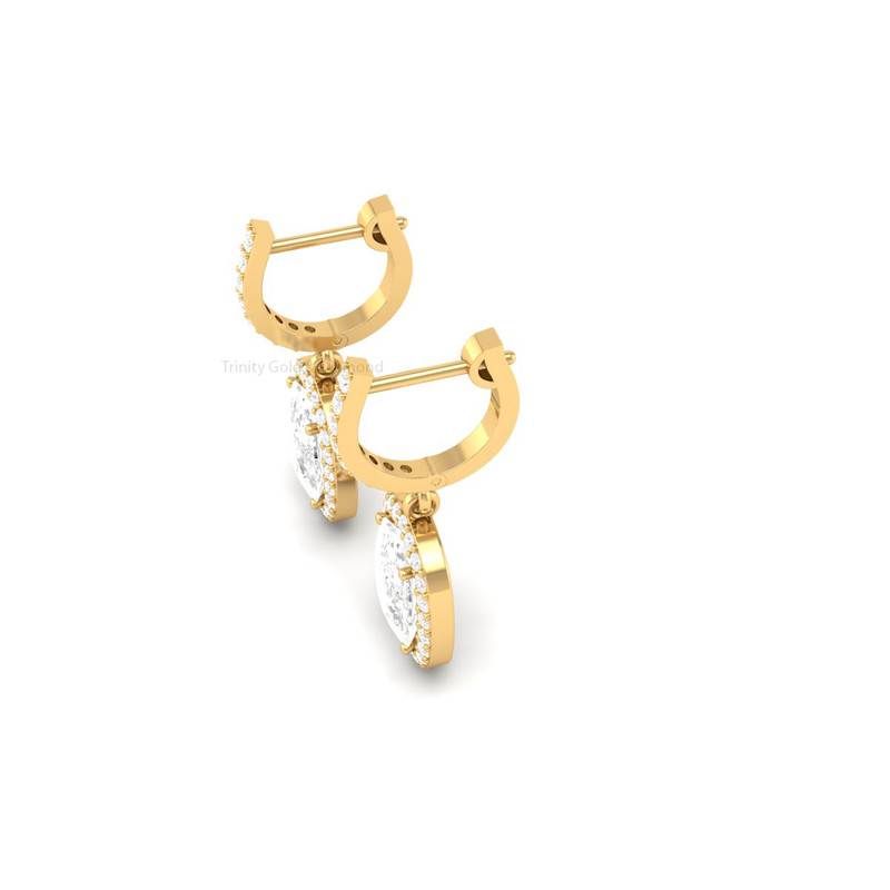 3.0Ct Cushion Halo Moissanite Drop Earrings In 14Kt Gold Over Sterling Silver : TGDE-32