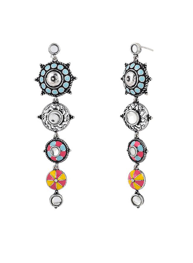 Folklore Circles Long Drop Enamelled Earrings : 8905124477580