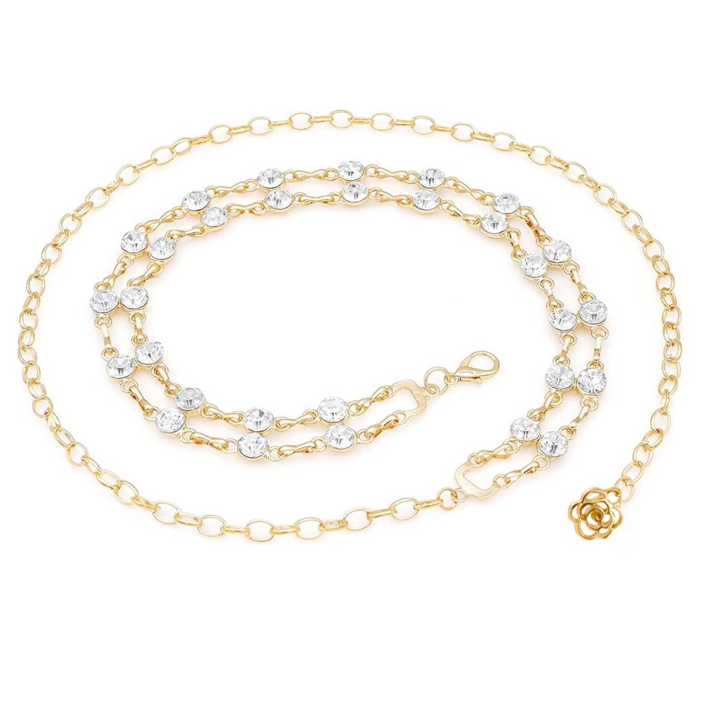 Cubic Zirconia Studded Dress Belly Chain Adjustable Waist Chain Fancy Kamarbandh Belt For Women-Px8Bch004 : PX8BCH004G
