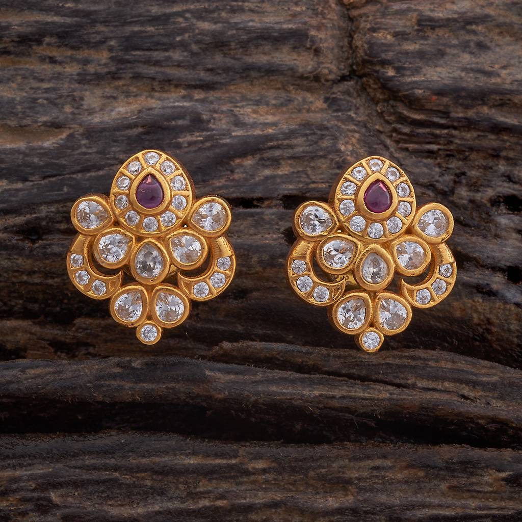 Kushal'S Fashion Jewellery Ruby Gold-Plated Ethnic 92.5 Pure Silver Temple Studs-177353 : 425286
