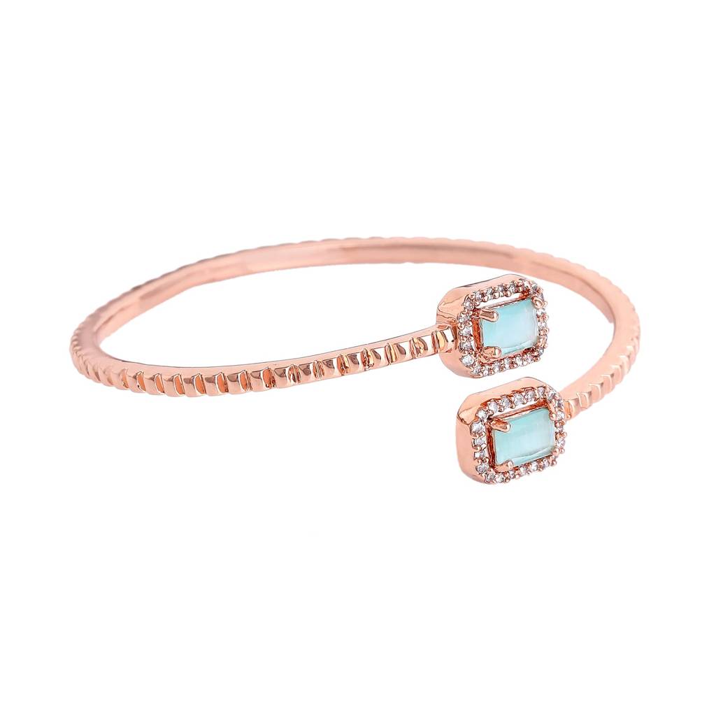 Estele Rosegold Plated Minimalistic Lightweight Kada Bracelet With Lavish Mint Green American Diamonds|Elegant : AD-093-RGMGBR