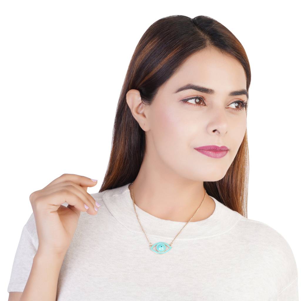 Estele Gold Plated Turquoise Blue Enamel Evil Eye Pendant For Women : 885-IGPENDANT