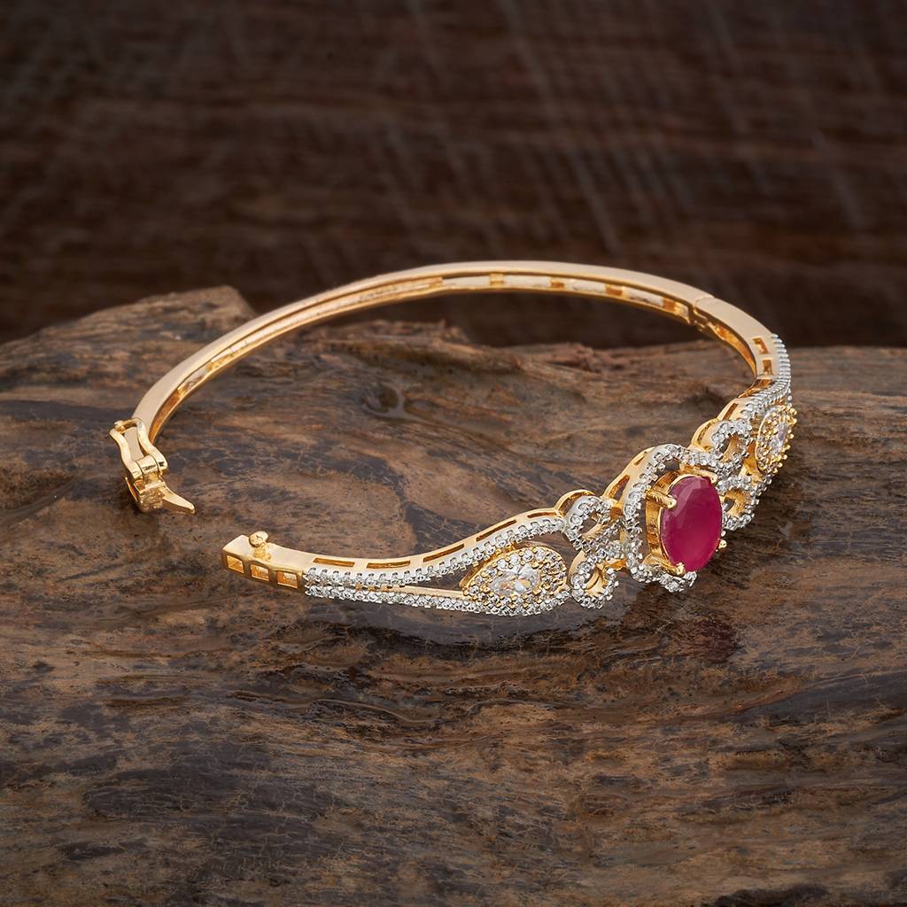 Kushal'S Fashion Jewellery Ruby Rhodium-Plated Zircon Studded Party Kada-177514 : 425608