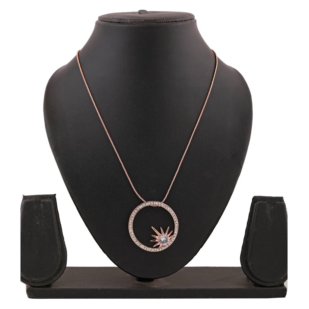 Estele Rosegold Plated Round Shaped Pendant With White Austrian Crystals For Women : 609-RGPENDANT